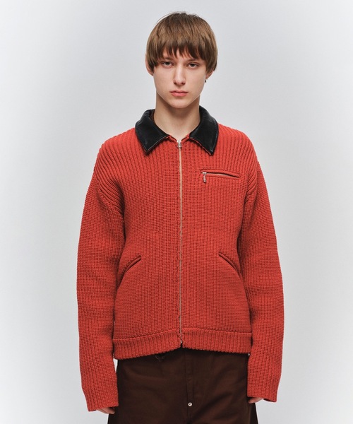 Jieda（ジエダ）の「LEATHER-COLLAR KNIT WORK JACKET（ブルゾン・メンズ・ネイビー/レッド/ブラック・2/1）」の6枚目の写真