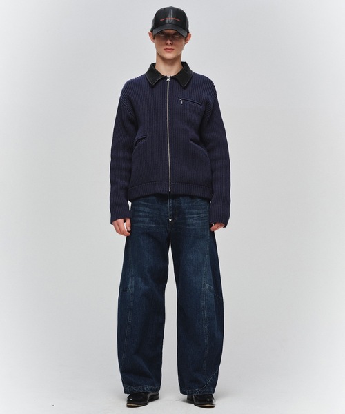 Jieda（ジエダ）の「LEATHER-COLLAR KNIT WORK JACKET（ブルゾン・メンズ・ネイビー/レッド/ブラック・2/1）」の8枚目の写真