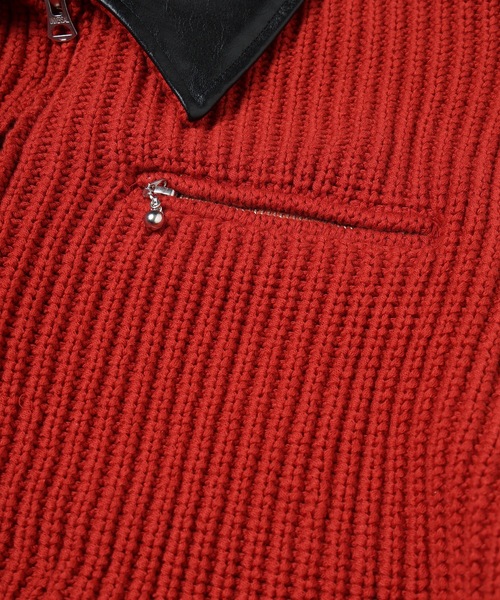 Jieda（ジエダ）の「LEATHER-COLLAR KNIT WORK JACKET（ブルゾン・メンズ・ネイビー/レッド/ブラック・2/1）」の15枚目の写真