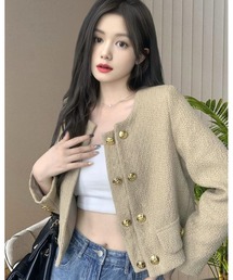 inst.ALL（インストール）の「クロップド丈ゴールド釦ノーカラージャケット（ノーカラージャケット）」