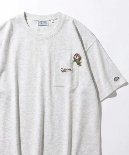 DISCUS（ディスカス）の「2026SS DISCUS/ディスカス USAコットン ヘビーウエイト ワンポイント刺繍 ポケット付Tシャツ レディース メンズ（Tシャツ/カットソー・メンズ・ブルーグレー/アッシュグレー/スミクロ/ホワイト・XL/L/M）」の3枚目の写真