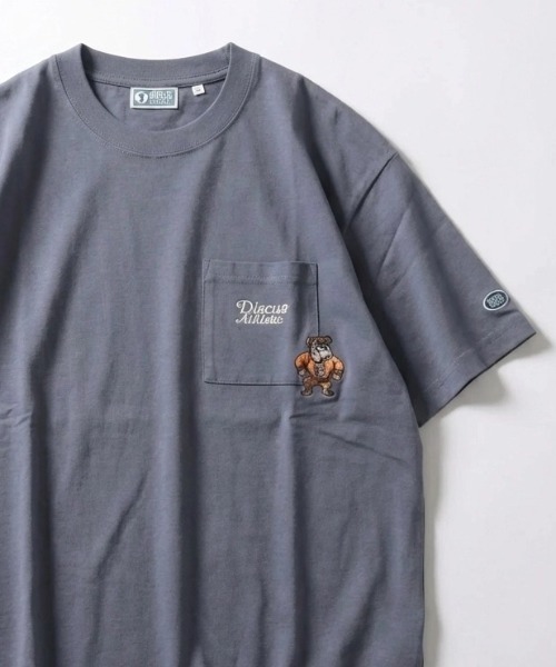 DISCUS（ディスカス）の「2026SS DISCUS/ディスカス USAコットン ヘビーウエイト ワンポイント刺繍 ポケット付Tシャツ レディース メンズ（Tシャツ/カットソー・メンズ・ブルーグレー/アッシュグレー/スミクロ/ホワイト・XL/L/M）」の4枚目の写真