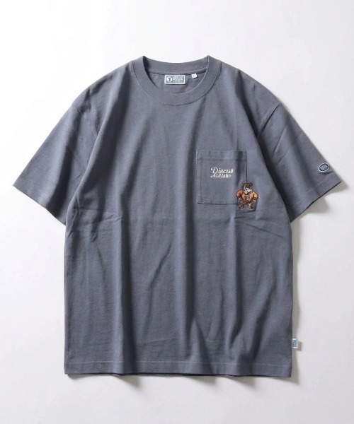 DISCUS（ディスカス）の「2026SS DISCUS/ディスカス USAコットン ヘビーウエイト ワンポイント刺繍 ポケット付Tシャツ レディース メンズ（Tシャツ/カットソー・メンズ・ブルーグレー/アッシュグレー/スミクロ/ホワイト・XL/L/M）」の8枚目の写真