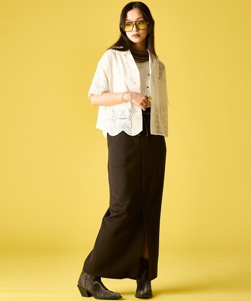 GEVS.（ジェイヴィス）の「レースパッチワークシャツ＜大きいサイズ有＞GEVS.（シャツ/ブラウス・レディース・ブラック/オフホワイト・M/L/LL/3L/5L/4L）」の9枚目の写真