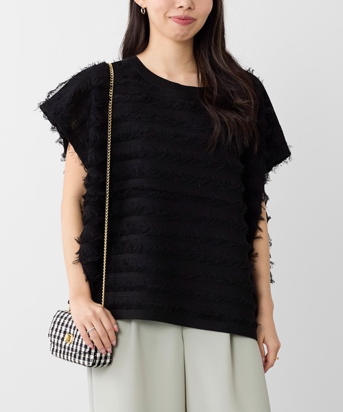 MICA&DEAL（マイカ＆ディール）の「フリンジニットプルオーバー（ニット/セーター・レディース・オフホワイト/ブラック・FREE）」の2枚目の写真