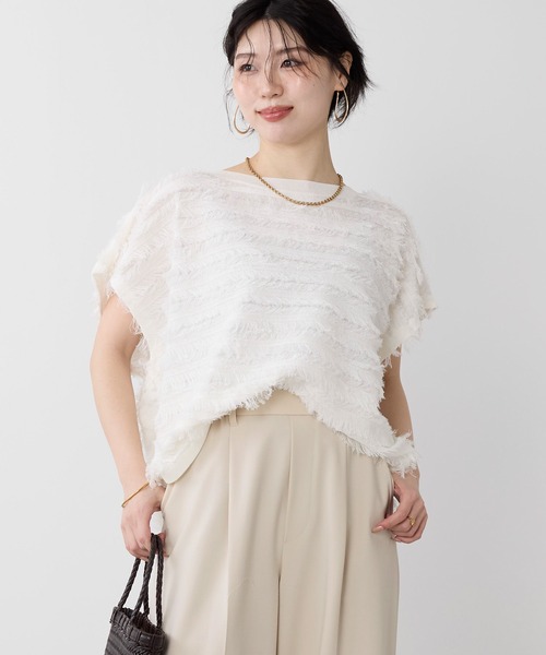 MICA&DEAL（マイカ＆ディール）の「フリンジニットプルオーバー（ニット/セーター・レディース・オフホワイト/ブラック・FREE）」の5枚目の写真