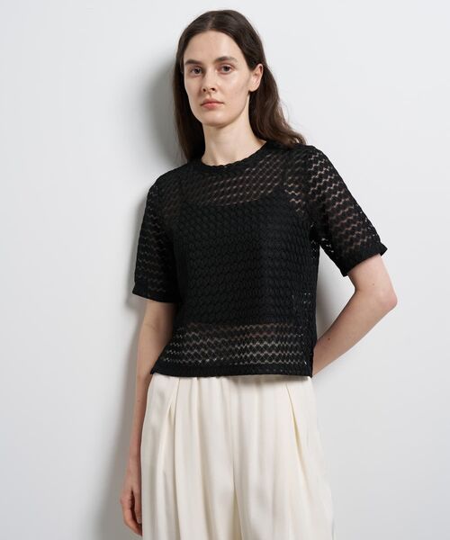 LANVIN en Bleu（ランバンオンブルー）の「シアーレースカットソー（Tシャツ/カットソー・レディース・ブラック/オフホワイト・38）」の2枚目の写真