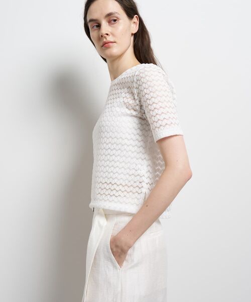 LANVIN en Bleu（ランバンオンブルー）の「シアーレースカットソー（Tシャツ/カットソー・レディース・ブラック/オフホワイト・38）」の7枚目の写真