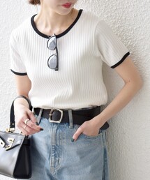 SHIPS any:〈洗濯機可能〉テレコ リブ バイカラー ショートスリーブ TEE