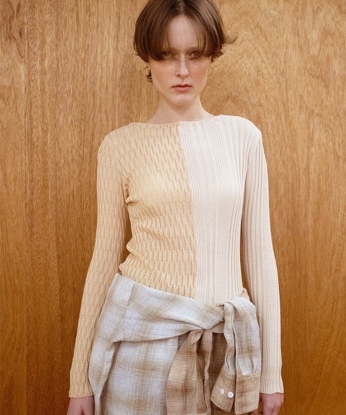 leinwande（ラインヴァンド）の「【leinwande】26SS新作 Mixture Rib Knitted Top（ニット/セーター・レディース・ブラック/グレー/ブルー/ベージュ系・ONE SIZE）」の5枚目の写真