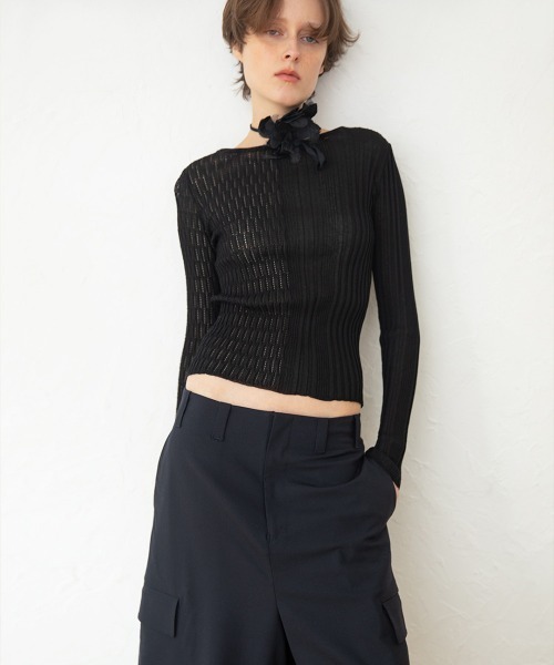 leinwande（ラインヴァンド）の「【leinwande】26SS新作 Mixture Rib Knitted Top（ニット/セーター・レディース・ブラック/グレー/ブルー/ベージュ系・ONE SIZE）」の14枚目の写真