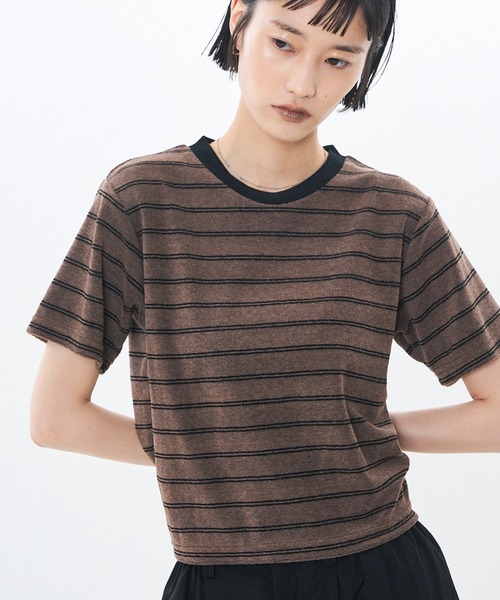 NOMINE(ノミネ)の「パイル 半袖 Tシャツ(Tシャツ/カットソー・レディース・グレー/ブラック/グリーン/モカ/アイボリー・フリー)」の4枚目の写真