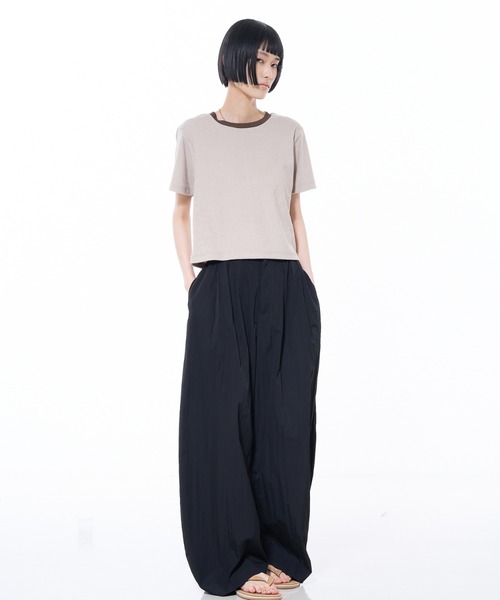 NOMINE(ノミネ)の「パイル 半袖 Tシャツ(Tシャツ/カットソー・レディース・グレー/ブラック/グリーン/モカ/アイボリー・フリー)」の6枚目の写真