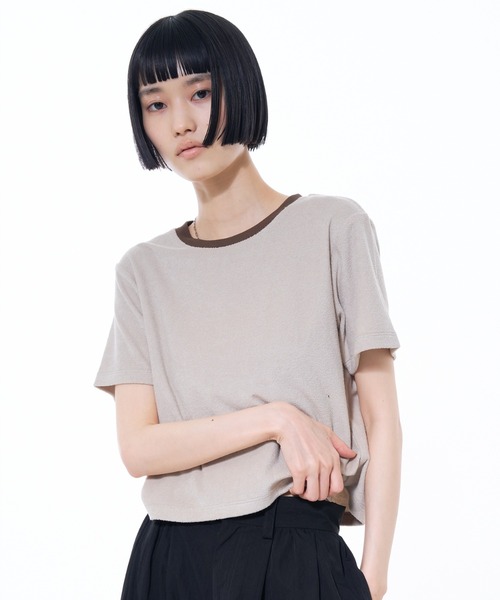 NOMINE(ノミネ)の「パイル 半袖 Tシャツ(Tシャツ/カットソー・レディース・グレー/ブラック/グリーン/モカ/アイボリー・フリー)」の9枚目の写真
