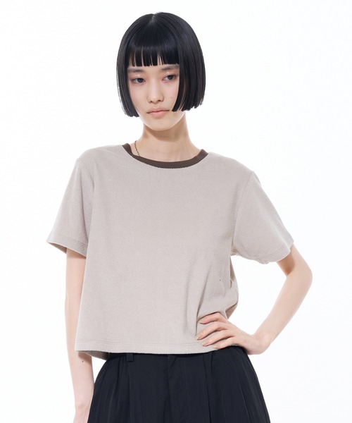 NOMINE(ノミネ)の「パイル 半袖 Tシャツ(Tシャツ/カットソー・レディース・グレー/ブラック/グリーン/モカ/アイボリー・フリー)」の10枚目の写真