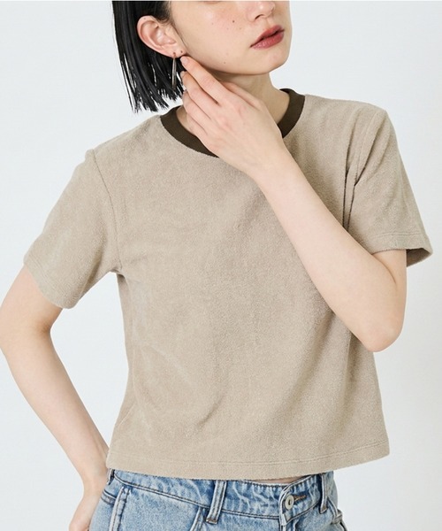NOMINE(ノミネ)の「パイル 半袖 Tシャツ(Tシャツ/カットソー・レディース・グレー/ブラック/グリーン/モカ/アイボリー・フリー)」の19枚目の写真