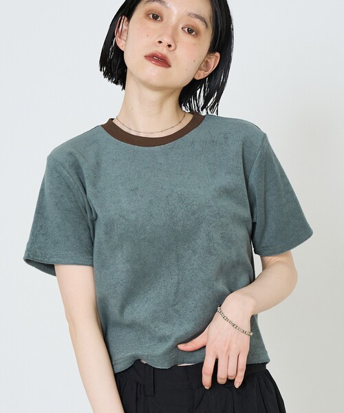 NOMINE(ノミネ)の「パイル 半袖 Tシャツ(Tシャツ/カットソー・レディース・グレー/ブラック/グリーン/モカ/アイボリー・フリー)」の18枚目の写真