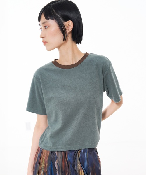 NOMINE(ノミネ)の「パイル 半袖 Tシャツ(Tシャツ/カットソー・レディース・グレー/ブラック/グリーン/モカ/アイボリー・フリー)」の13枚目の写真