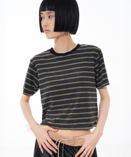 NOMINE(ノミネ)の「パイル 半袖 Tシャツ(Tシャツ/カットソー・レディース・グレー/ブラック/グリーン/モカ/アイボリー・フリー)」の16枚目の写真