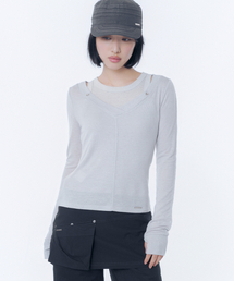 Miseki SEOUL（ミセキソウル）の「Layered line sheer long sleeve GREY（Tシャツ/カットソー）」