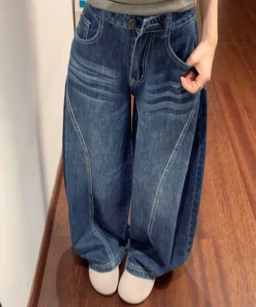 core core（コアコア）の「ワイドデニムパンツ（デニムパンツ・レディース・インディゴブルー・S/M/L）」の2枚目の写真
