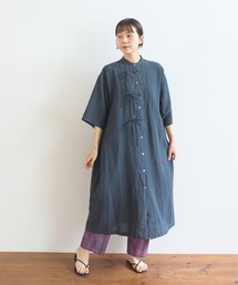 yuni | 強撚CottonLine近江晒 ribbonシャツワンピース(シャツワンピース)
