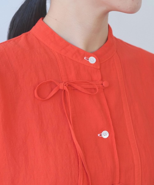 yuni（ユニ　）の「強撚CottonLine近江晒 ribbonシャツワンピース（シャツワンピース・レディース・レッド/カーキ/チャコールグレー/パープル・FREE）」の14枚目の写真