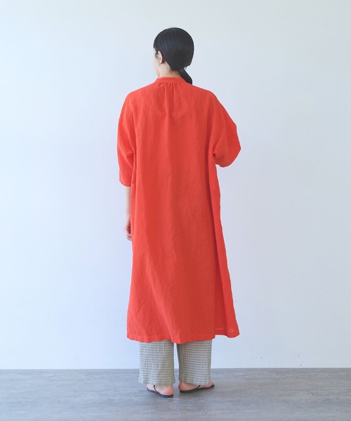 yuni（ユニ　）の「強撚CottonLine近江晒 ribbonシャツワンピース（シャツワンピース・レディース・レッド/カーキ/チャコールグレー/パープル・FREE）」の8枚目の写真