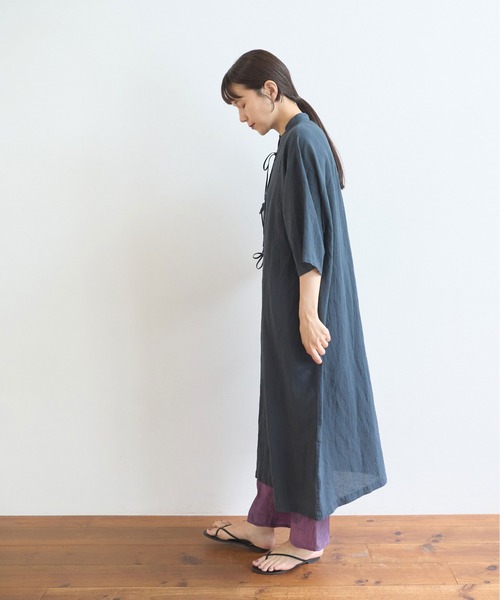 yuni（ユニ　）の「強撚CottonLine近江晒 ribbonシャツワンピース（シャツワンピース・レディース・レッド/カーキ/チャコールグレー/パープル・FREE）」の22枚目の写真