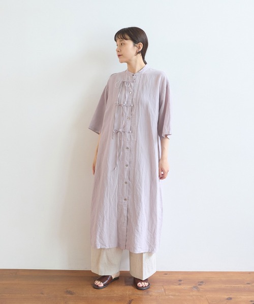 yuni（ユニ　）の「強撚CottonLine近江晒 ribbonシャツワンピース（シャツワンピース・レディース・レッド/カーキ/チャコールグレー/パープル・FREE）」の19枚目の写真