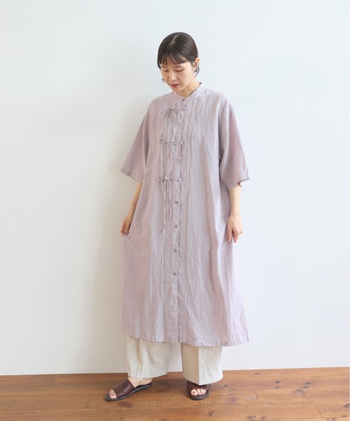 yuni（ユニ　）の「強撚CottonLine近江晒 ribbonシャツワンピース（シャツワンピース・レディース・レッド/カーキ/チャコールグレー/パープル・FREE）」の20枚目の写真