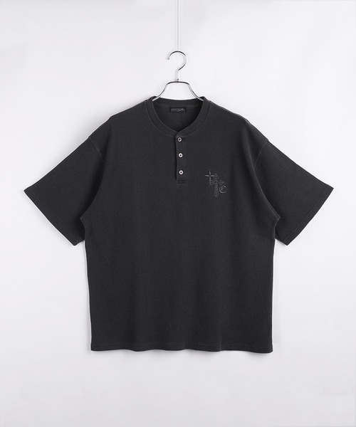 WESTSEA(ウエストシー)の「ピグメント加工 ワッフル ヘンリーネックTシャツ サーマル 半袖 ワイドシルエット(Tシャツ/カットソー・メンズ・ブラック系その他2/ブラック/ブラック系その他・L/M)」の7枚目の写真