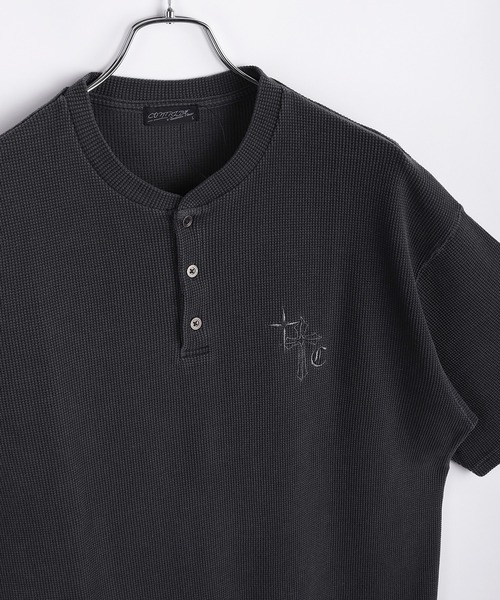 WESTSEA(ウエストシー)の「ピグメント加工 ワッフル ヘンリーネックTシャツ サーマル 半袖 ワイドシルエット(Tシャツ/カットソー・メンズ・ブラック系その他2/ブラック/ブラック系その他・L/M)」の9枚目の写真