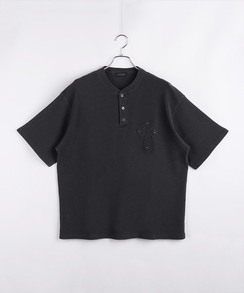 WESTSEA(ウエストシー)の「ピグメント加工 ワッフル ヘンリーネックTシャツ サーマル 半袖 ワイドシルエット(Tシャツ/カットソー・メンズ・ブラック系その他2/ブラック/ブラック系その他・L/M)」の11枚目の写真