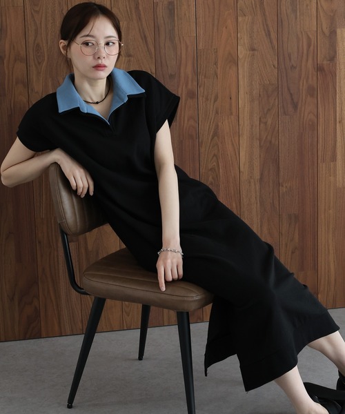 J by blue(ジェイバイブルー)の「レイヤードスウェットワンピース(ワンピース・レディース・グレー/ブラック・MEDIUM)」の1枚目の写真