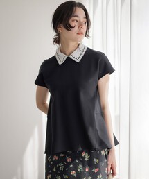 組曲（クミキョク）の「フレンチテリー 刺繍襟 ペプラムカットソー（Tシャツ/カットソー）」