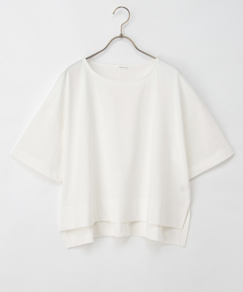 Honeys(ハニーズ)の「【ハニさら・接触冷感・UVカット・遮熱】ショート丈ゆるTシャツ(Tシャツ/カットソー・レディース・オレンジ/ブラック/オフホワイト/ブルー・F)」の8枚目の写真