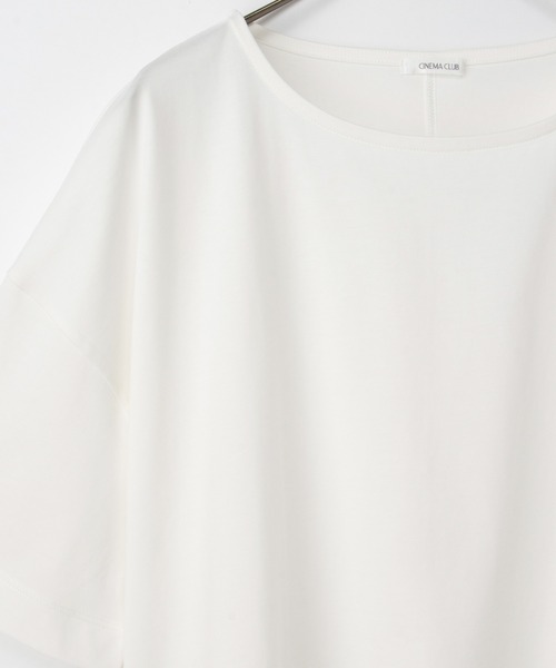 Honeys(ハニーズ)の「【ハニさら・接触冷感・UVカット・遮熱】ショート丈ゆるTシャツ(Tシャツ/カットソー・レディース・オレンジ/ブラック/オフホワイト/ブルー・F)」の9枚目の写真