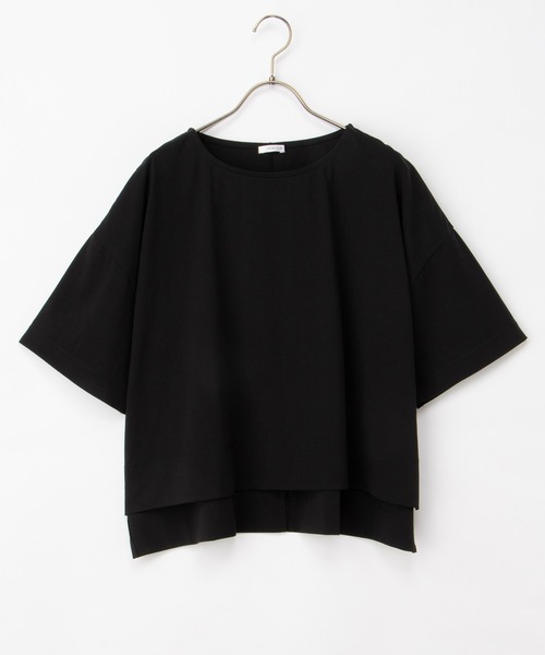 Honeys(ハニーズ)の「【ハニさら・接触冷感・UVカット・遮熱】ショート丈ゆるTシャツ(Tシャツ/カットソー・レディース・オレンジ/ブラック/オフホワイト/ブルー・F)」の10枚目の写真
