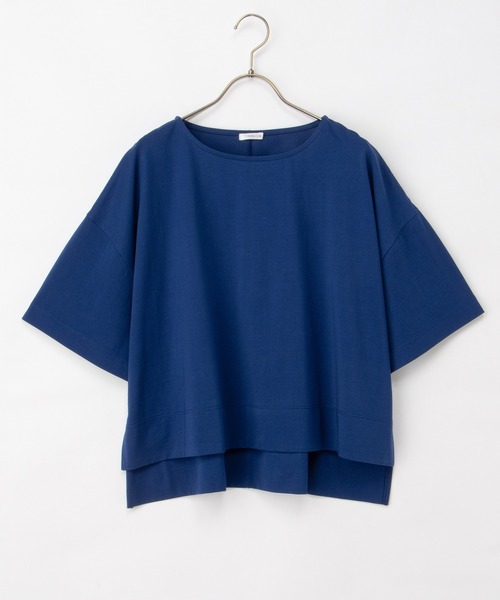 Honeys(ハニーズ)の「【ハニさら・接触冷感・UVカット・遮熱】ショート丈ゆるTシャツ(Tシャツ/カットソー・レディース・オレンジ/ブラック/オフホワイト/ブルー・F)」の12枚目の写真