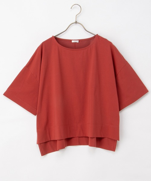 Honeys(ハニーズ)の「【ハニさら・接触冷感・UVカット・遮熱】ショート丈ゆるTシャツ(Tシャツ/カットソー・レディース・オレンジ/ブラック/オフホワイト/ブルー・F)」の14枚目の写真
