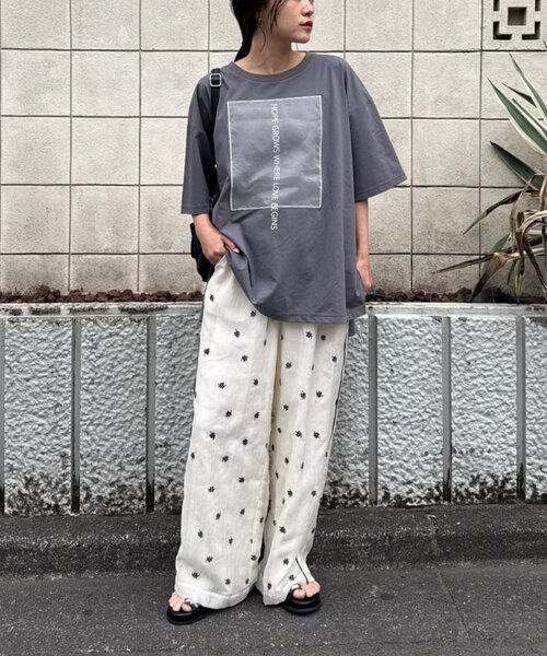 CIAOPANIC TYPY(チャオパニックティピー)の「オーガンジーシアードッキングプリントTEE(Tシャツ/カットソー・レディース・チャコールグレー/ピンク/ミント/アイボリー・ONE SIZE)」の9枚目の写真