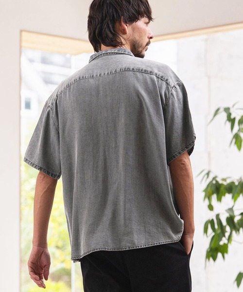 CAMBIO（カンビオ）の「mhs2625-Chemically Washed Lyocell Denim Short Sleeve Shirts 半袖デニムワークシャツ(PF-261-025)（シャツ/ブラウス・メンズ・ブルー/ブラック・M/L）」の4枚目の写真
