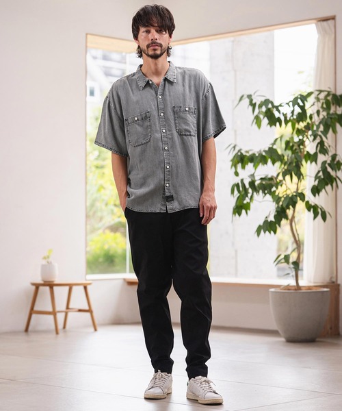 CAMBIO（カンビオ）の「mhs2625-Chemically Washed Lyocell Denim Short Sleeve Shirts 半袖デニムワークシャツ(PF-261-025)（シャツ/ブラウス・メンズ・ブルー/ブラック・M/L）」の5枚目の写真