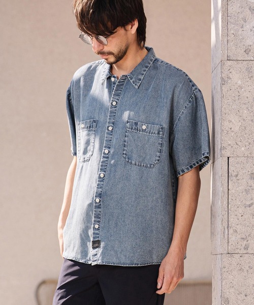 CAMBIO（カンビオ）の「mhs2625-Chemically Washed Lyocell Denim Short Sleeve Shirts 半袖デニムワークシャツ(PF-261-025)（シャツ/ブラウス・メンズ・ブルー/ブラック・M/L）」の9枚目の写真