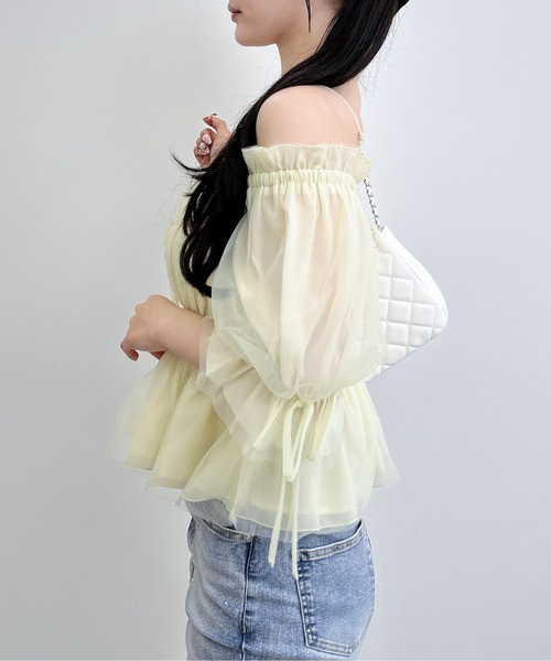 INGNI(イング)の「チュールオフショル半袖ブラウス(シャツ/ブラウス・レディース・イエロー/オフホワイト/ピンク/ブラック系3/ホワイト系6・M)」の19枚目の写真