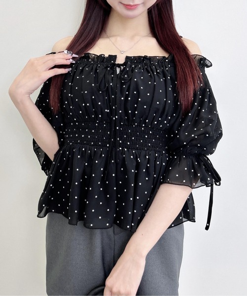 INGNI(イング)の「チュールオフショル半袖ブラウス(シャツ/ブラウス・レディース・イエロー/オフホワイト/ピンク/ブラック系3/ホワイト系6・M)」の11枚目の写真