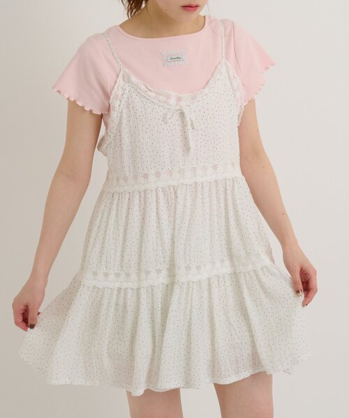 w closet(ダブルクローゼット)の「レース使いミニキャミワンピース(ワンピース・レディース・イエロー/アイボリー/ブラック系その他/オフホワイト/ブラック・FREE)」の6枚目の写真