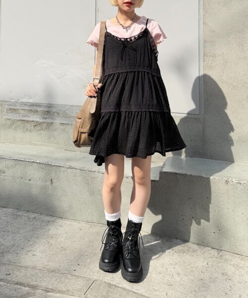 w closet(ダブルクローゼット)の「レース使いミニキャミワンピース(シャツ/ブラウス・レディース・イエロー/アイボリー/ブラック系その他/オフホワイト/ブラック・FREE)」の12枚目の写真