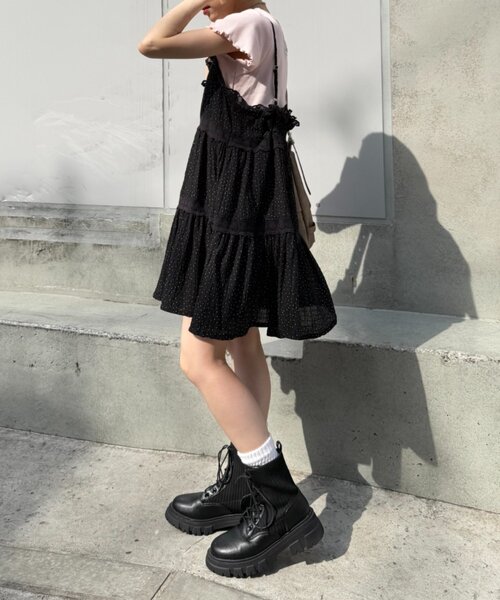 w closet(ダブルクローゼット)の「レース使いミニキャミワンピース(シャツ/ブラウス・レディース・イエロー/アイボリー/ブラック系その他/オフホワイト/ブラック・FREE)」の13枚目の写真
